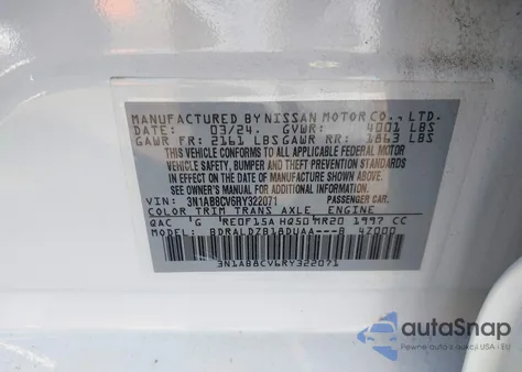 2024 Nissan Sentra Sv Xtronic Cvt z USA, uszkodzony, nr VIN 3N1AB8CV6RY322071